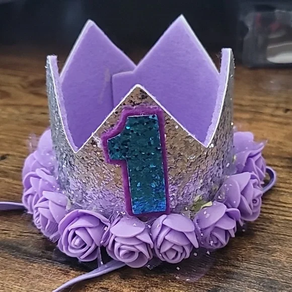 First Year Tiara "1" Purple & Silver - Picture 1 of 4